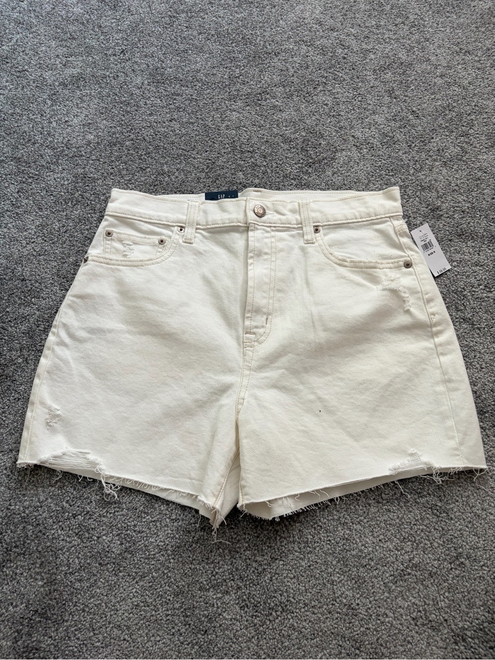 GAP Cream High-Waist Raw-Hem Denim Shorts